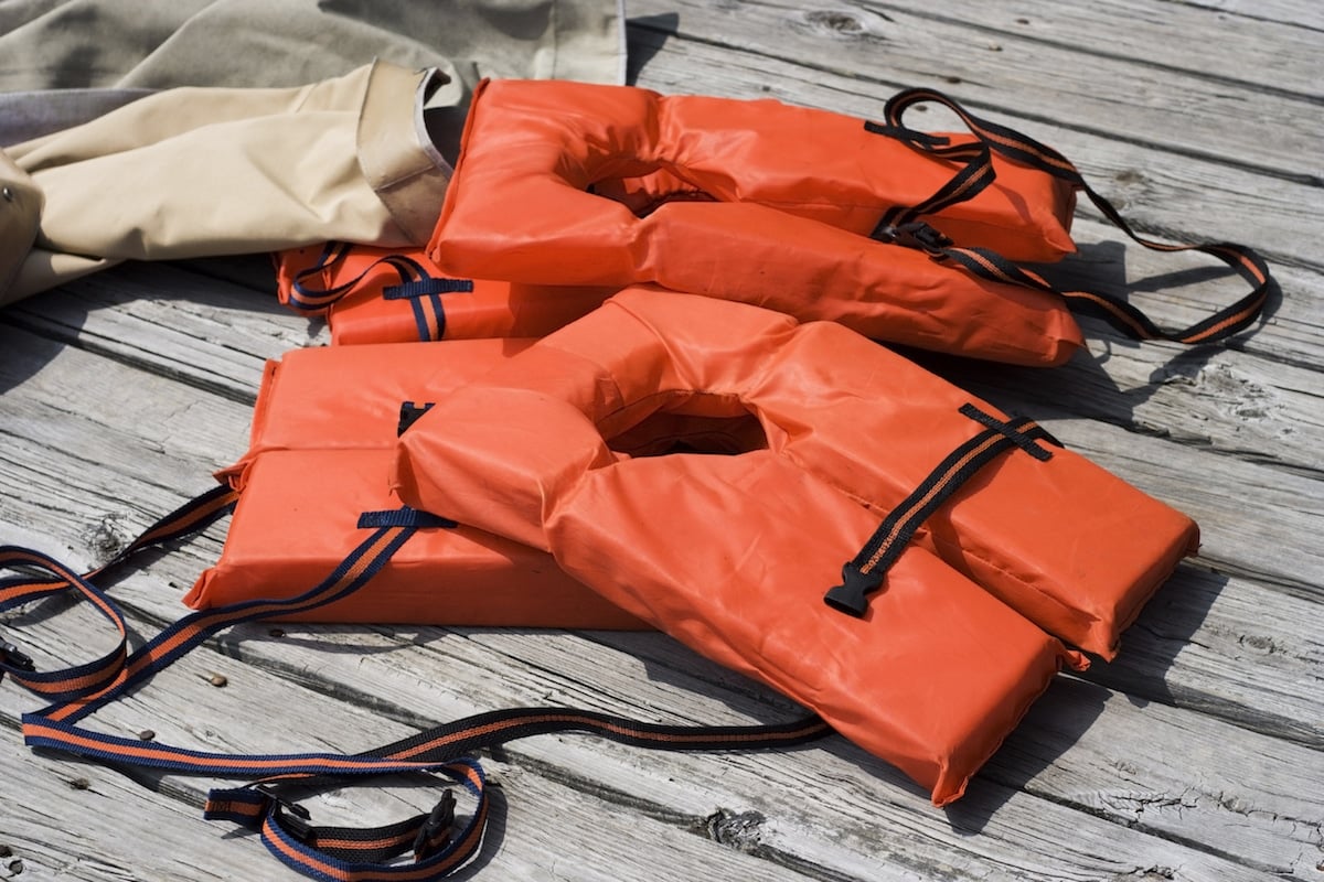 PFD or Lifejackets on a deck of a boat