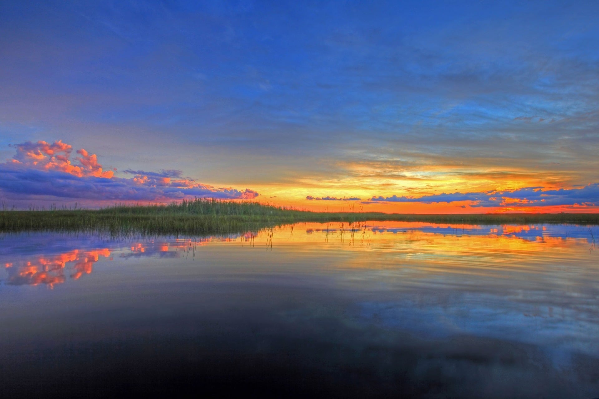 Sunset over the Everglades swamp in Florida