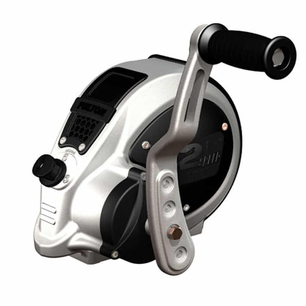 black and silver two speed boat winch