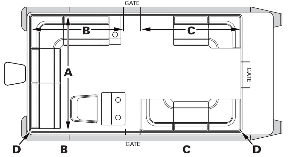 Pontoon boat furniture measurement diagram